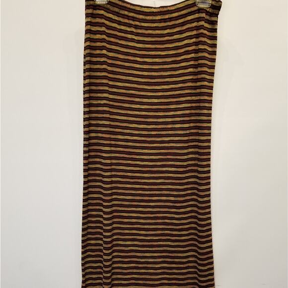 Vintage 90's NEW Stretch Burgundy Gold Striped Maxi Skirt NWT Size M - Picture 4 of 9